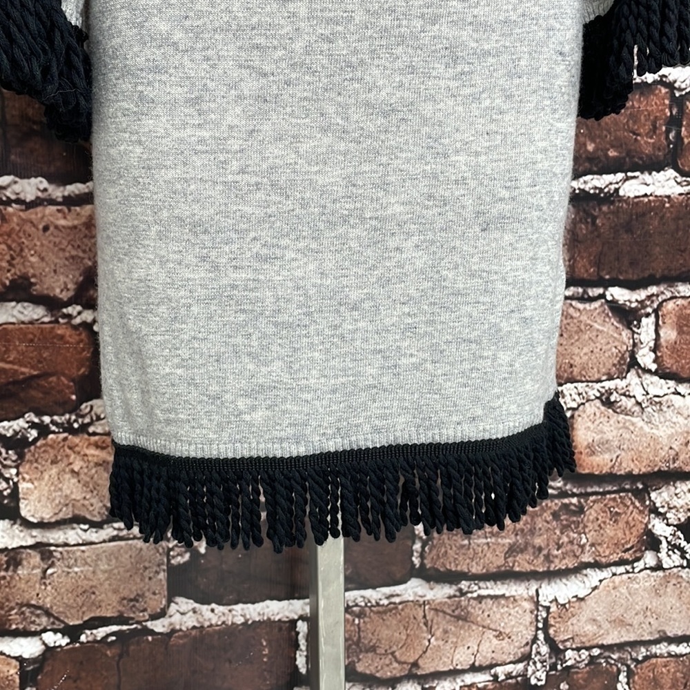 Ethereal Papercrane Sweater Tunic Dress Grey Black Fringe Size Small - Picture 7 of 11